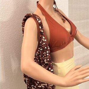 Brown/Copper/Gold Sequin Women's Bag NWT Fashion Express boho sparkle handbag
